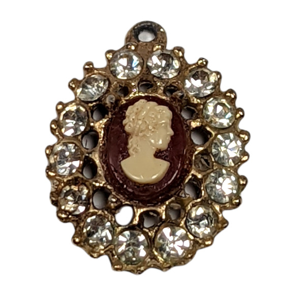 Unbranded Jewelry - Vintage Oval Cameo Mini Ornate Pendant Gold Tone Clear Rhinestones